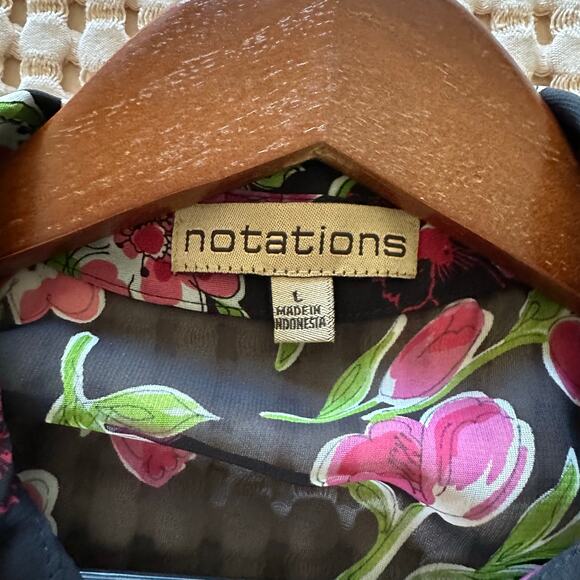 Women's Vintage Notations Sheer Floral Top 90s Button Up Whimsy Size Large - Picture 6 of 10